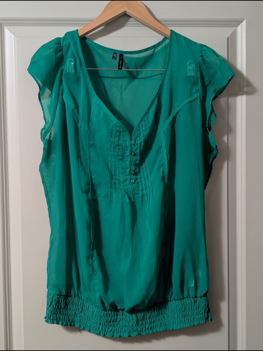 Maurices Kelly Green Cap Sleeve Sheer V-Neck Blouse